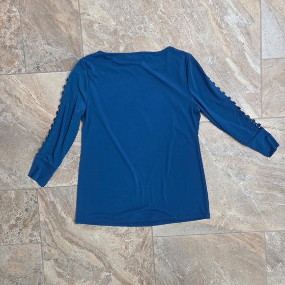 Carmen Ring Sleeve Top Teal Blue Long Sleeve Blouse Casual Chic Size M - Picture 6 of 6